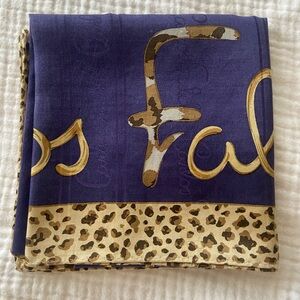 Vintage Carlos Falchi Blue and Leopard Print Scarf